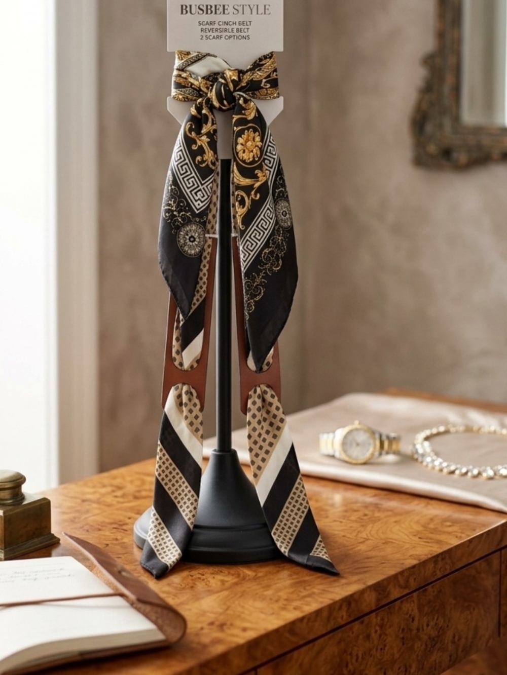 Unlisted Black and Gold Baroque Scarf Cinch Belt